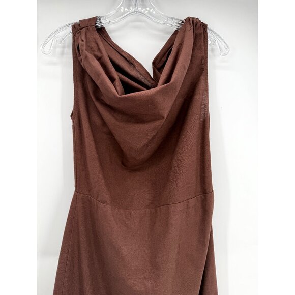 COMMENSE Asymmetric One-Shoulder Split Midi Dress in Brown M - Picture 3 of 11